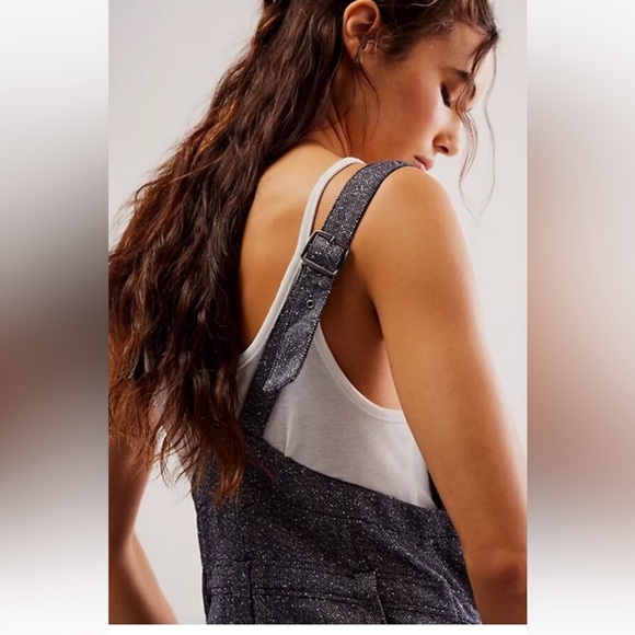 Free People Leonie Menswear One Piece Overall Pleated Adjustable Straps Tweed - Picture 5 of 8